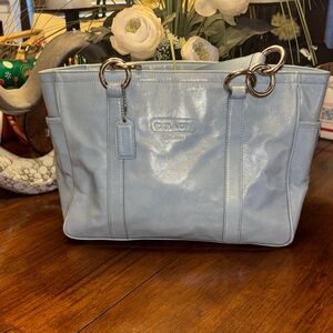 Coach Madison Blue Leather Tote Silver Chain Straps Style F12359
